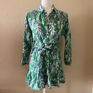 Zara Green and White Patterned Dress